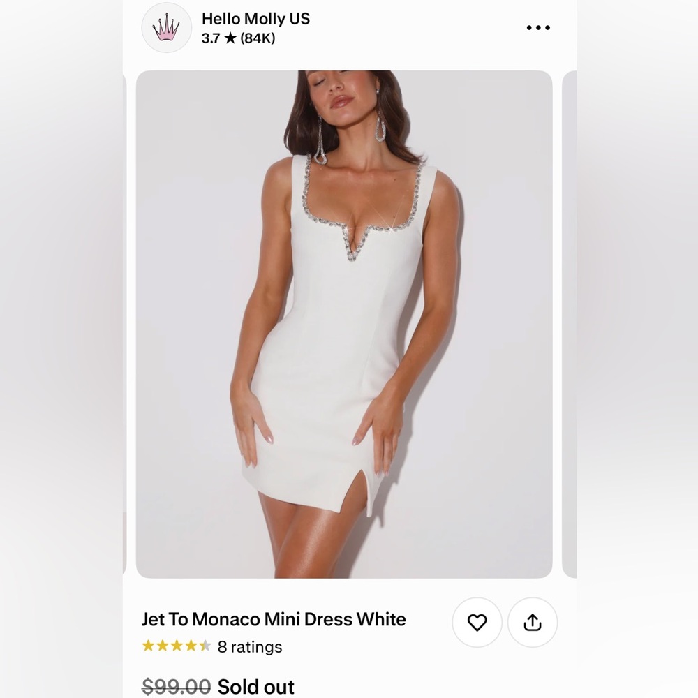 Hello Molly White Crystal-Trim Scoop Mini Dress